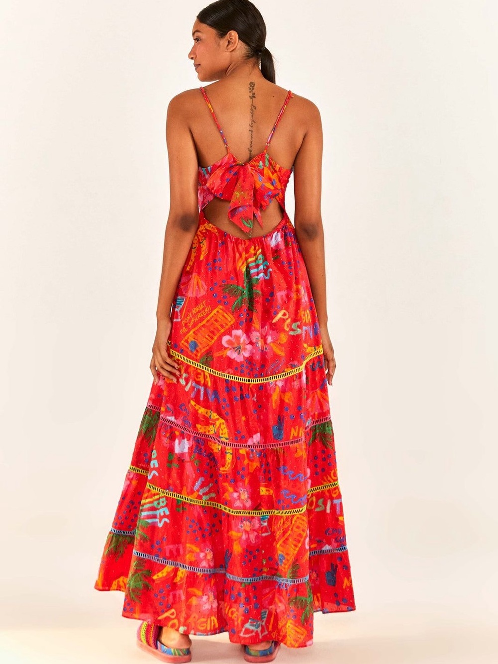 Farm Rio Good Vibes Maxi Dress - Red Tropical Print - Picture 2 of 4